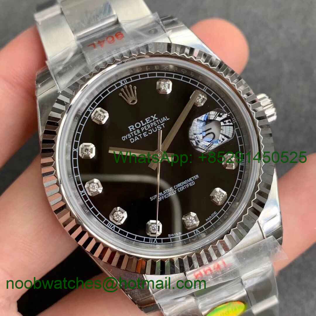 Replica Rolex DateJust 126334 SS Noob 1:1 904L Best Black Dial Diamond Markers on SS Oyster Bracelet A3235