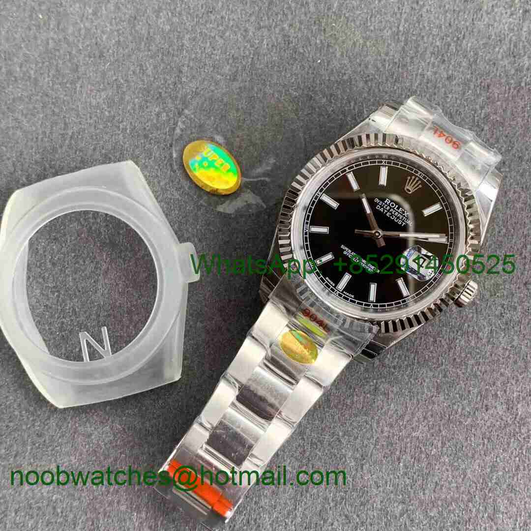 Replica Rolex DateJust 126334 SS Noob 1:1 904L Best Black Dial Stick Markers on SS Oyster Bracelet A3235