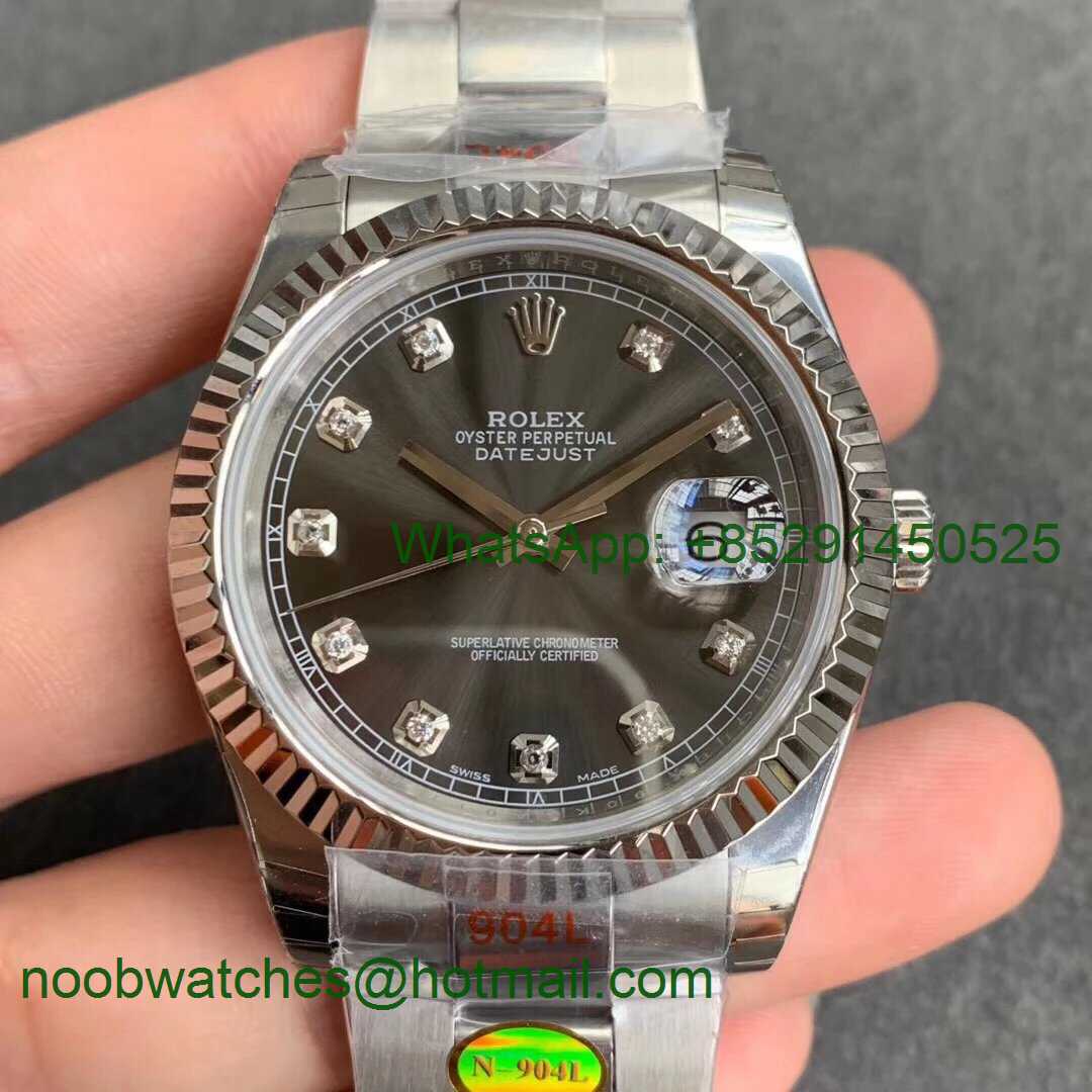 Replica Rolex DateJust 126334 SS Noob 1:1 904L Best Gray Dial Diamond Markers on SS Oyster Bracelet A3235