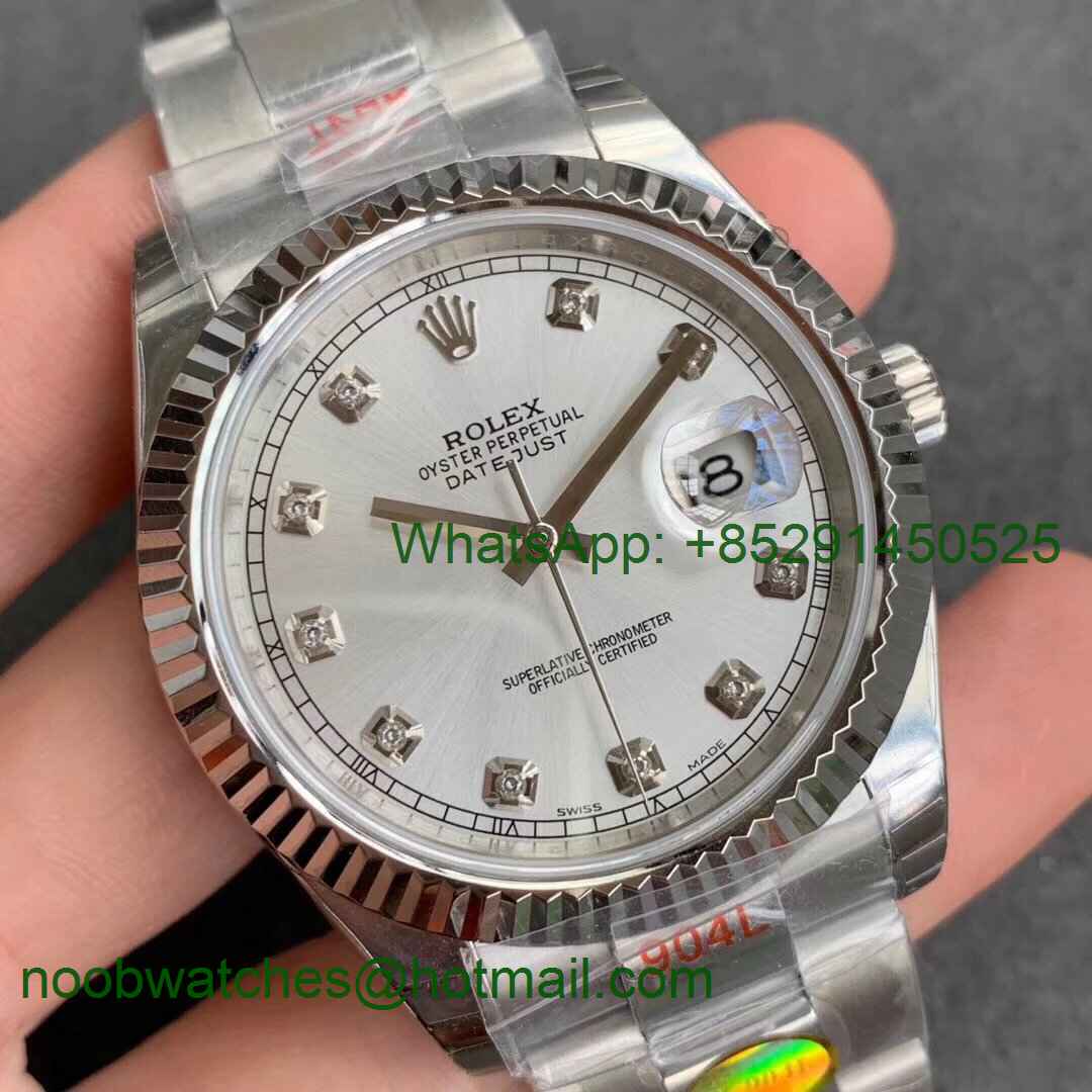Replica Rolex DateJust 126334 SS Noob 1:1 904L Best Silver Dial Diamond Markers on SS Oyster Bracelet A3235
