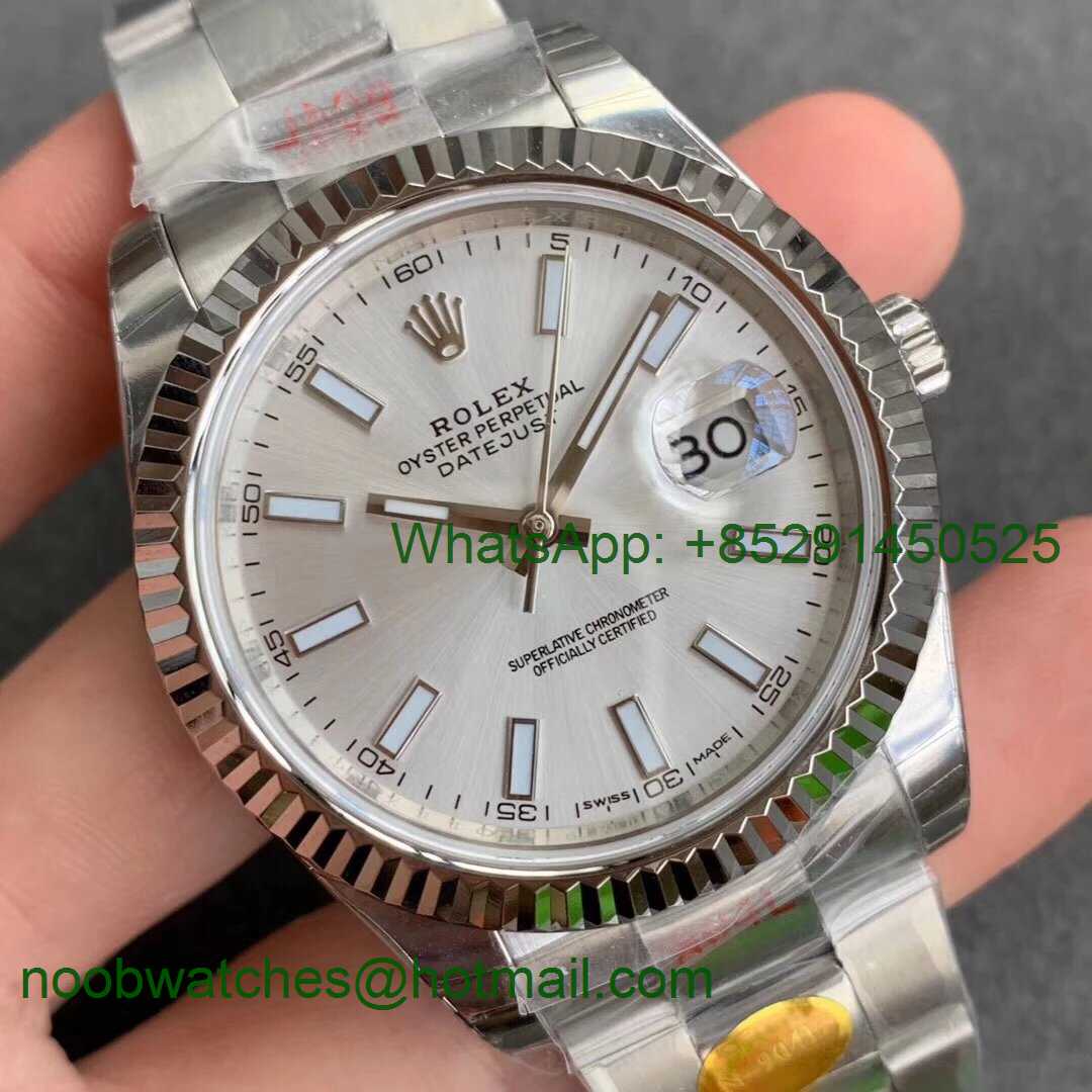 Replica Rolex DateJust 126334 SS Noob 1:1 904L Best Silver Dial Stick Markers on SS Oyster Bracelet A3235