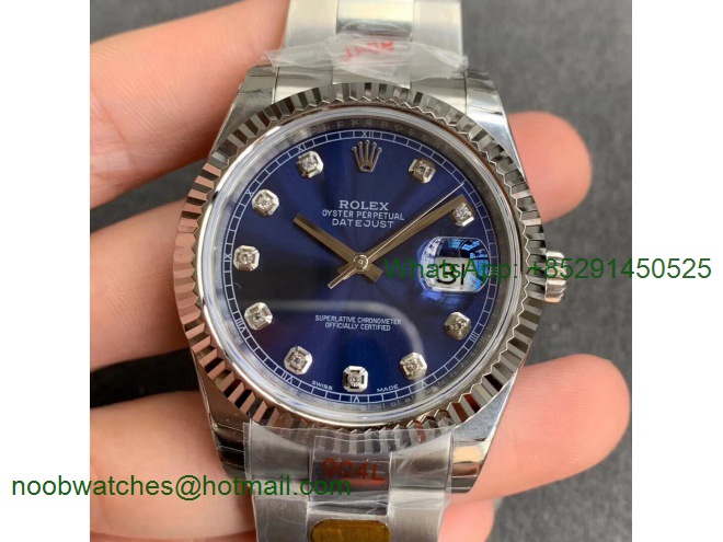 Replica Rolex DateJust 126334 SS Noob 1:1 904L Best Blue Dial Diamond Markers on SS Oyster Bracelet A3235
