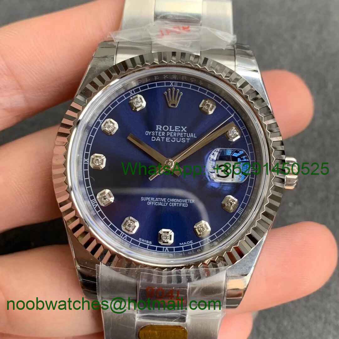 Replica Rolex DateJust 126334 SS Noob 1:1 904L Best Blue Dial Diamond Markers on SS Oyster Bracelet A3235
