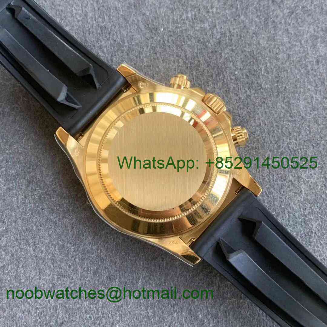Replica Rolex Daytona 116518 Noob 1:1 Best Yellow Gold Plated 904L YG Dial on Black Rubber Strap SA4130 V3 (Free Extra S