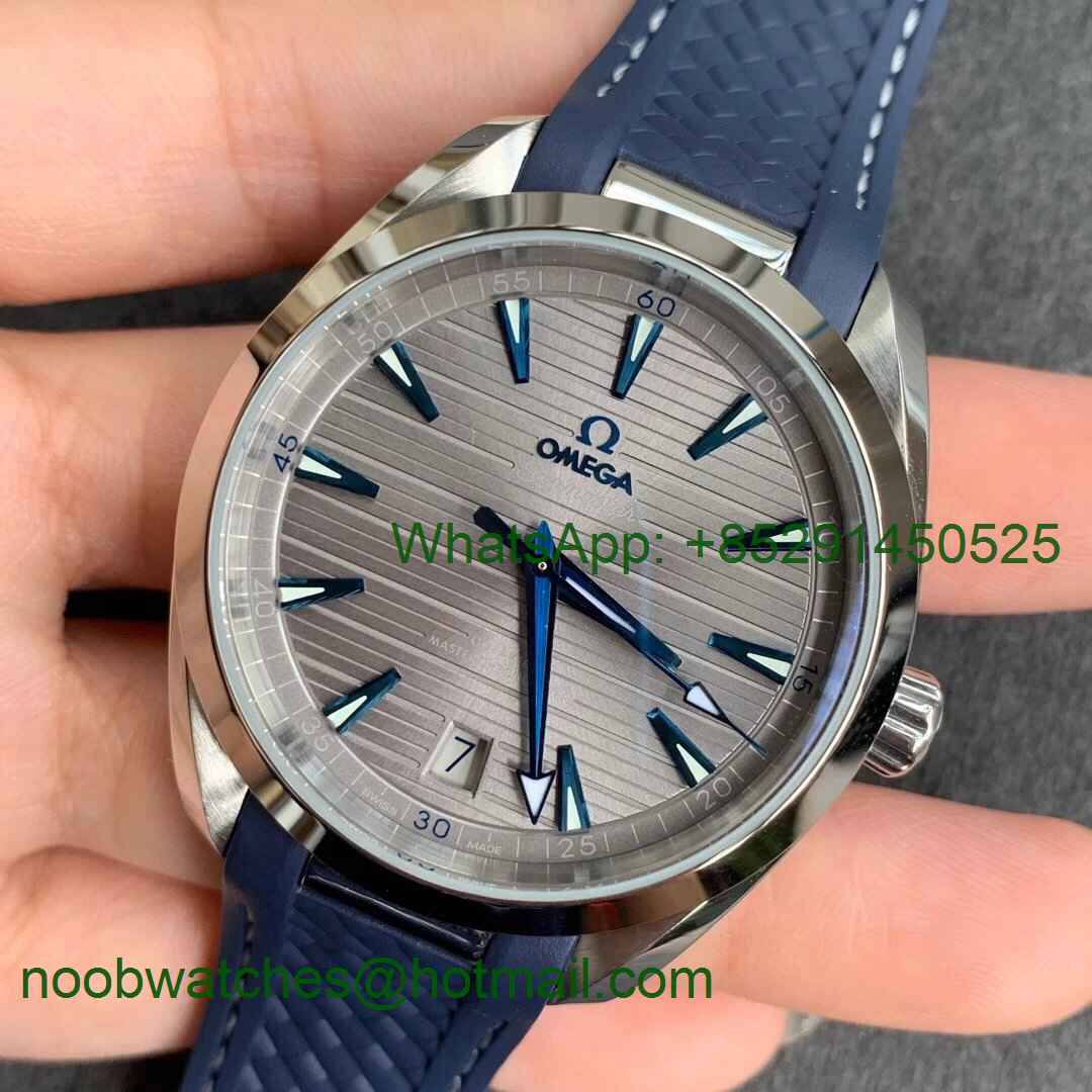 Replica OMEGA Aqua Terra 150M Master Chronometers VSF 1:1 Best Gray Dial Blue Hand on Blue Rubber Strap A8900 Super Clon
