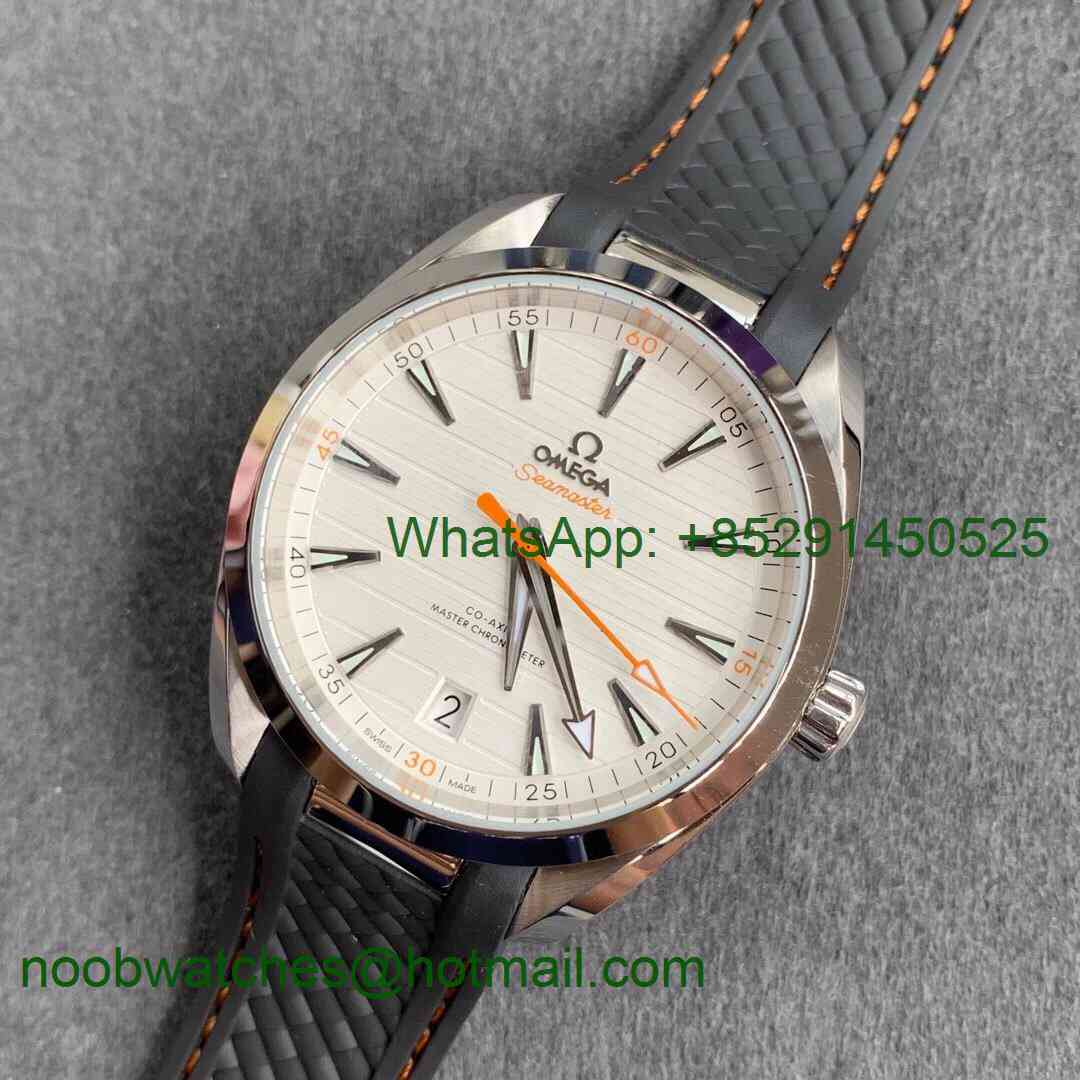 Replica OMEGA Aqua Terra 150M Master Chronometers VSF 1:1 Best White Dial Orange Hand Black Rubber Strap A8900