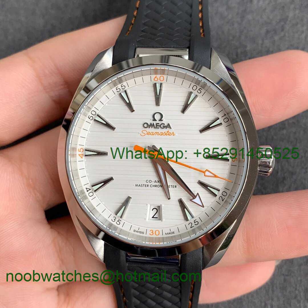 Replica OMEGA Aqua Terra 150M Master Chronometers VSF 1:1 Best White Dial Orange Hand Black Rubber Strap A8900
