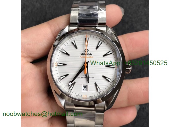 Replica OMEGA Aqua Terra 150M Master Chronometers VSF 1:1 Best White Dial Orange Hand A8900 (2 Straps)
