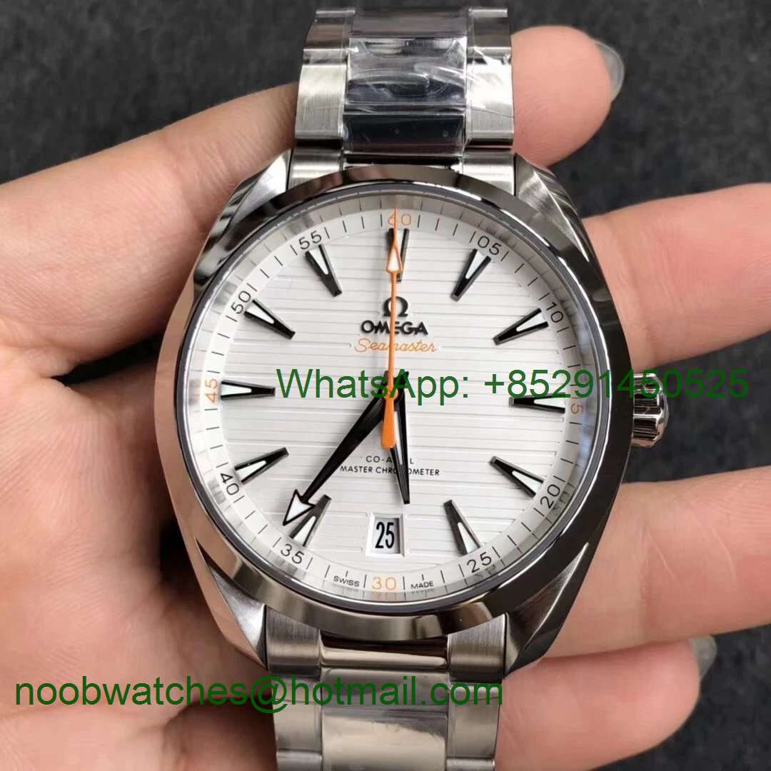 Replica OMEGA Aqua Terra 150M Master Chronometers VSF 1:1 Best White Dial Orange Hand A8900 (2 Straps)