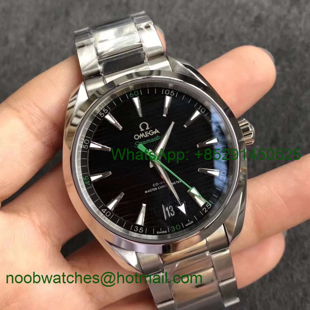 Replica OMEGA Aqua Terra 150M Master Chronometers VSF 1:1 Best Black Dial Green Hand SS Bracelet A8900 Super Clone