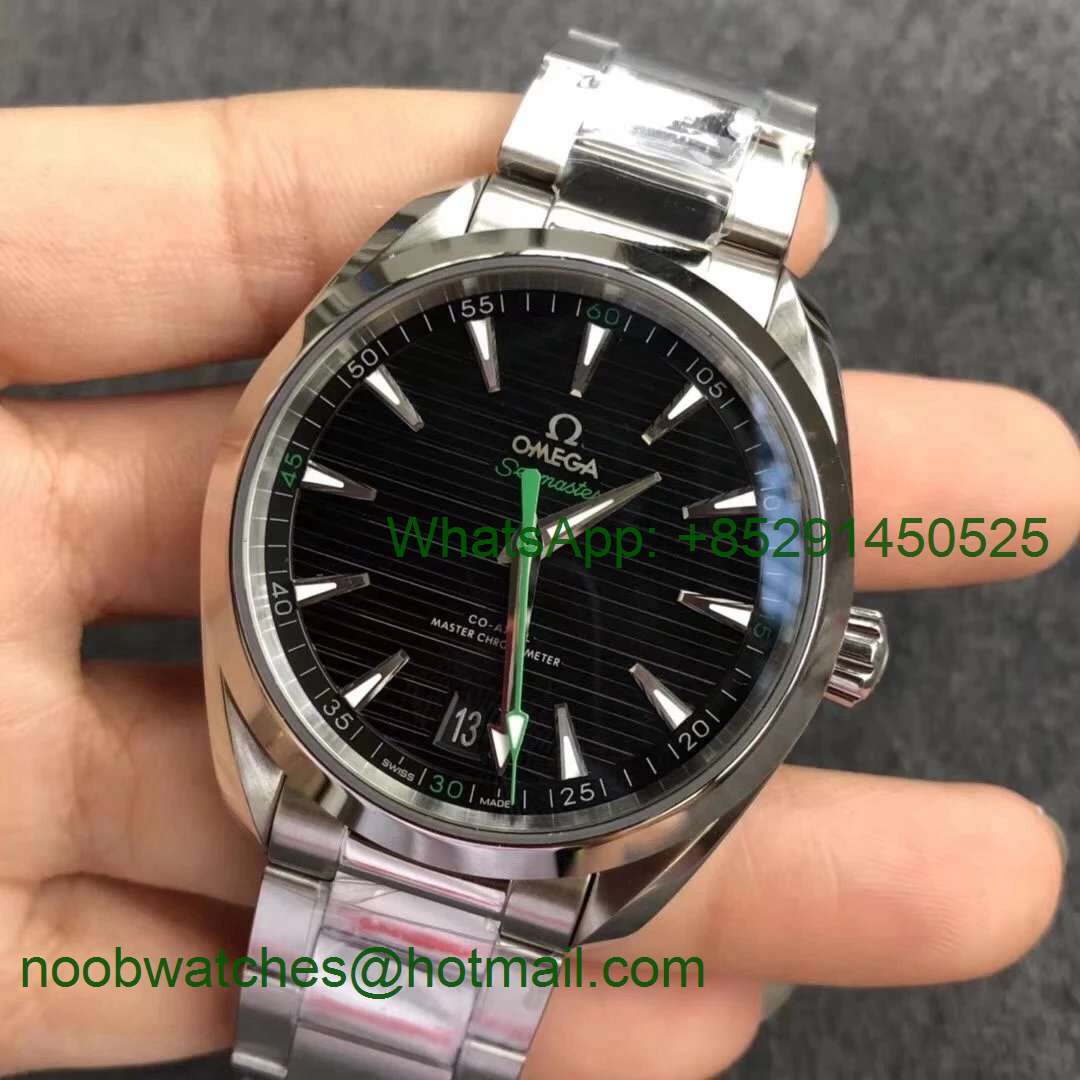 Replica OMEGA Aqua Terra 150M Master Chronometers VSF 1:1 Best Black Dial Green Hand A8900 Super Clone (2 Straps)