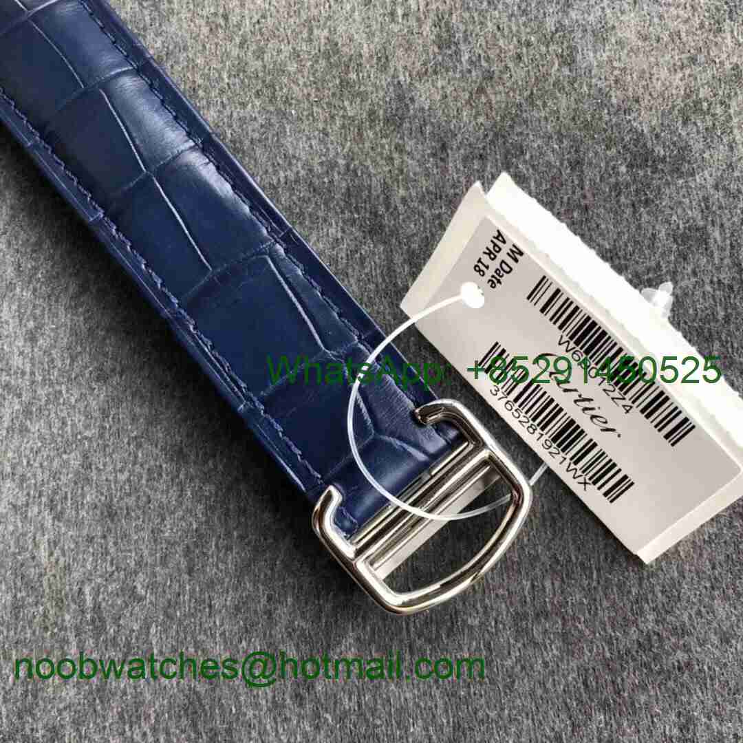 Replica Cartier Ballon Bleu 42mm SS V6F 1:1 Best Edition Blue Textured Dial on Blue Leather Strap A2824