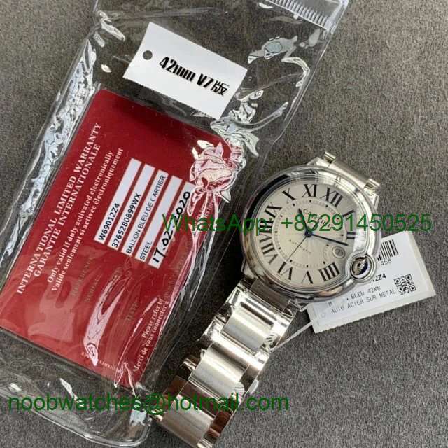 Replica Cartier Ballon Bleu 42mm SS V6F 1:1 Best Edition Silver Textured Dial on SS Bracelet A2824