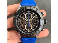 Replica TAG Heuer Carrera Calibre Heuer Chrono SS/PVD XF 1:1 Best Edition Skeleton Dial Blue Rubber Strap A1887