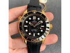 Replica OMEGA Seamaster Diver 300M Yellow Gold 007 James Bond VSF 1:1 Best on Black Rubber Strap A8807