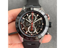 Replica TAG Heuer Calibre Heuer 01 Chrono SS XF 1:1 Best Edition Black Dial on Black Rubber Strap A1887