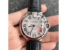 Replica Cartier Ballon Bleu 42mm SS V6F 1:1 Best Edition Silver Textured Dial on Black Leather Strap A2824