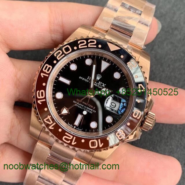 Replica Rolex GMT-Master II 126715 CHNR Rose Gold 904L Steel GMF 1:1 Best A3285 Correct Hand Stack