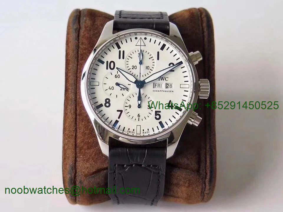 Replica IWC Pilot Chrono 377725 150 Years ZF 1:1 Best White Dial on Black Leather Strap A7750 V2