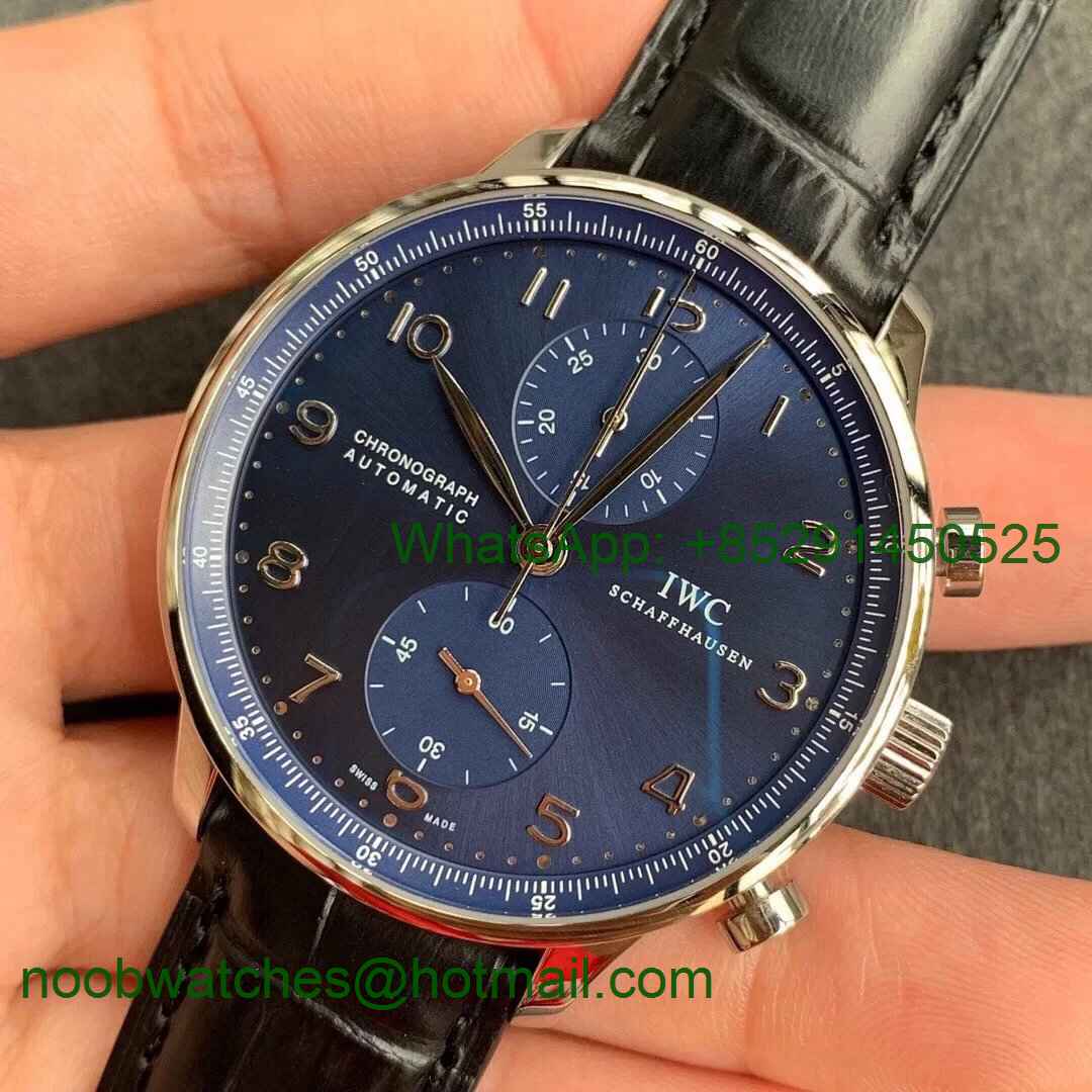 Replica IWC Portuguese Chrono IW371491 ZF 1:1 Best Blue Dial Black Leather Strap A7750 (Same Thickness as Genuine)