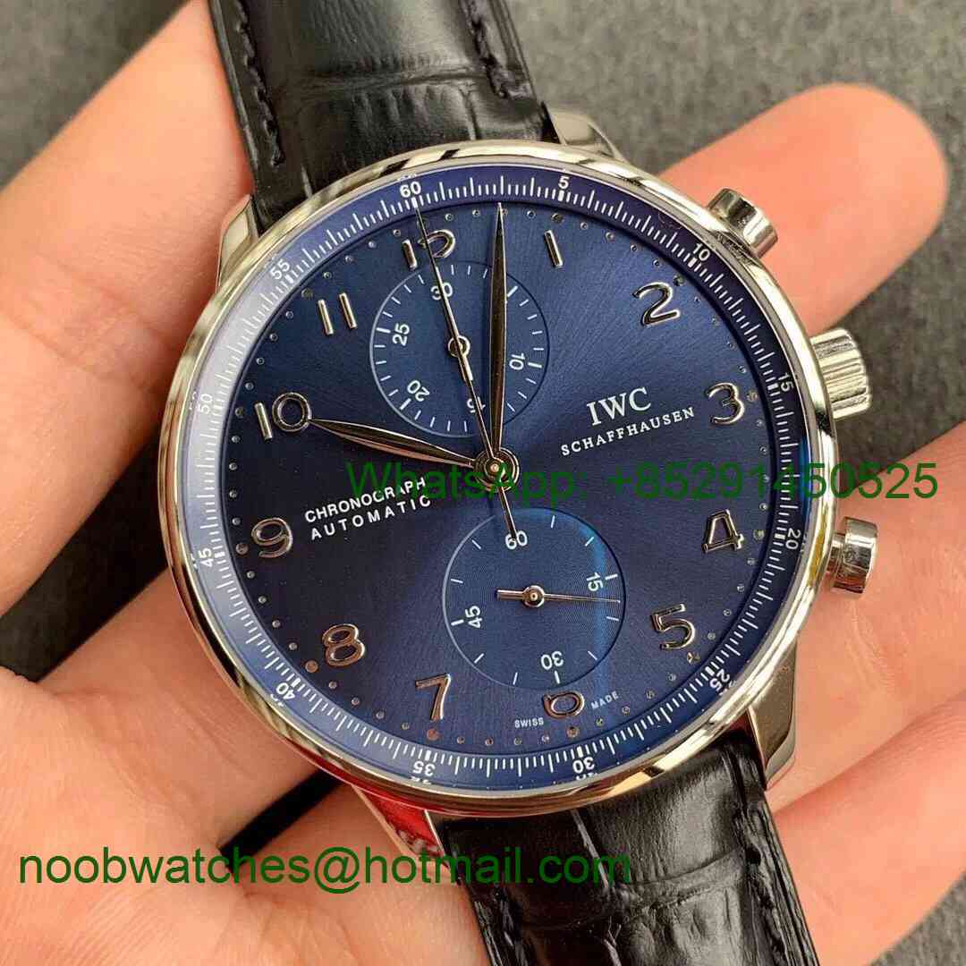 Replica IWC Portuguese Chrono IW371491 ZF 1:1 Best Blue Dial Black Leather Strap A7750 (Same Thickness as Genuine)