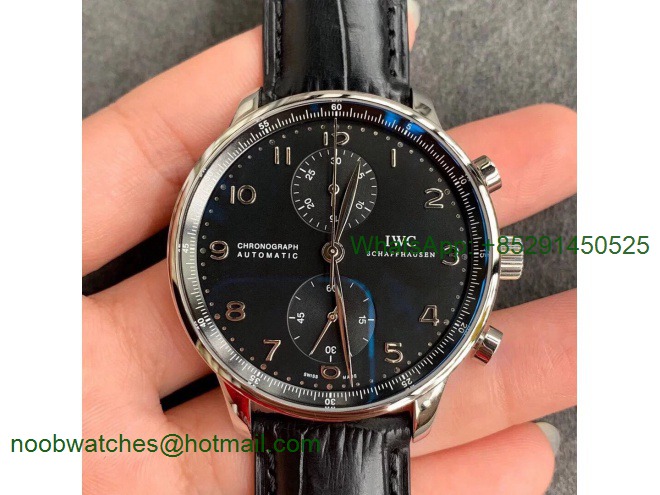 Replica IWC Portuguese Chrono IW371491 ZF 1:1 Best Black Dial Black Leather Strap A7750 (Same Thickness as Genuine)