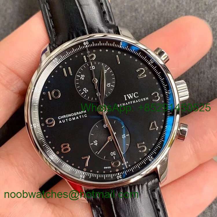 Replica IWC Portuguese Chrono IW371491 ZF 1:1 Best Black Dial Black Leather Strap A7750 (Same Thickness as Genuine)