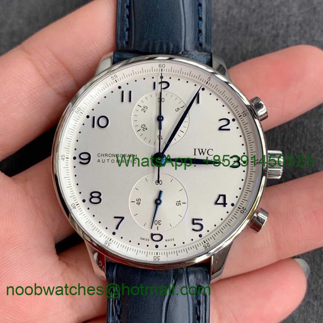 Replica IWC Portuguese Chrono IW371446 ZF 1:1 Best on Blue Leather Strap A7750 (Same Thickness as Genuine)