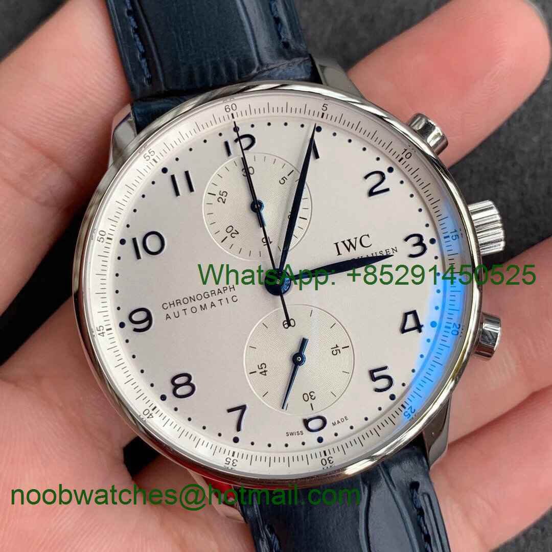 Replica IWC Portuguese Chrono IW371446 ZF 1:1 Best on Blue Leather Strap A7750 (Same Thickness as Genuine)