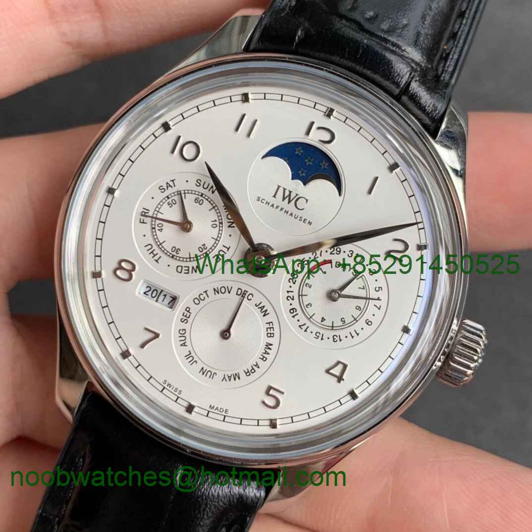 Replica IWC Portugieser Perpetual Calendar IW503301 V9F 1:1 Best Edition Silver Dial on Black Leather Strap A52615