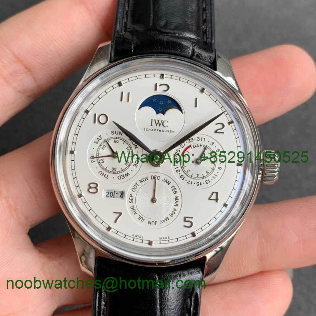 Replica IWC Portugieser Perpetual Calendar IW503301 V9F 1:1 Best Edition Silver Dial on Black Leather Strap A52615