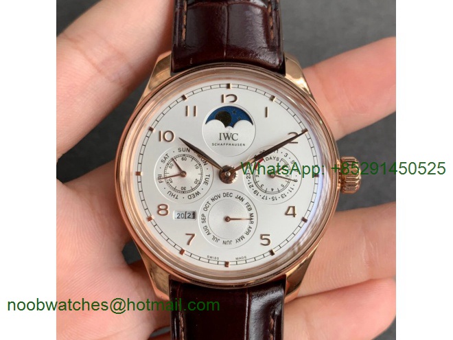 Replica IWC Portugieser Perpetual Calendar IW503302 Rose Gold V9F 1:1 Best Silver Dial on Brown Leather Strap A52615