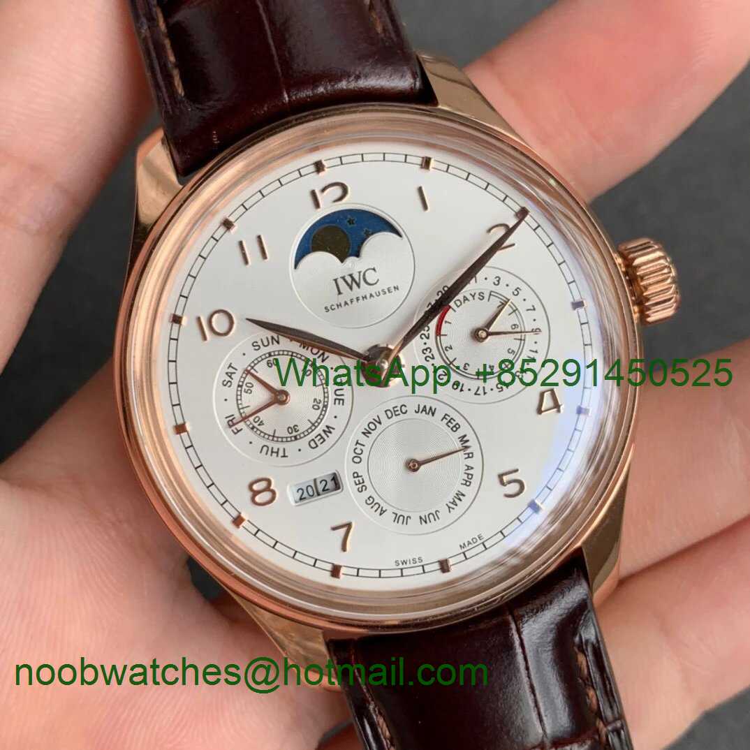 Replica IWC Portugieser Perpetual Calendar IW503302 Rose Gold V9F 1:1 Best Silver Dial on Brown Leather Strap A52615
