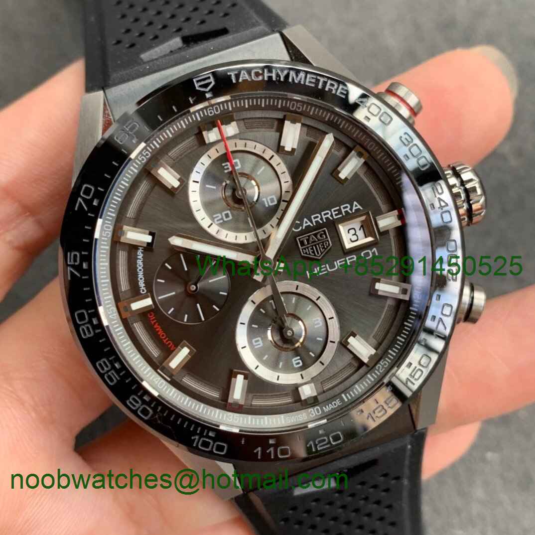Replica TAG Heuer Calibre Heuer 01 Chrono SS XF 1:1 Best Gray Dial on Rubber Strap A1887