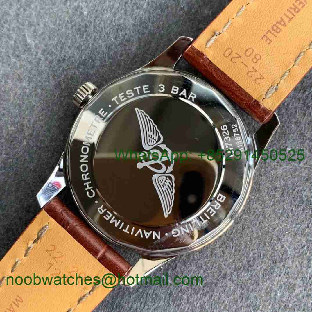 Replica Breitling Navitimer 01 SS 41mm V7F 1:1 Best Rose Gold Bezel White Dial on Brown Leather Strap A2824