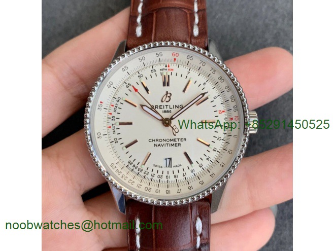 Replica Breitling Navitimer 01 SS 41mm V7F 1:1 Best Edition White Dial on Brown Leather Strap A2824