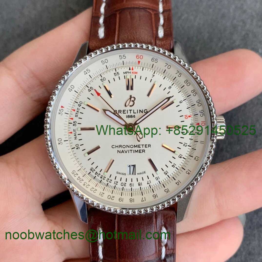 Replica Breitling Navitimer 01 SS 41mm V7F 1:1 Best Edition White Dial on Brown Leather Strap A2824