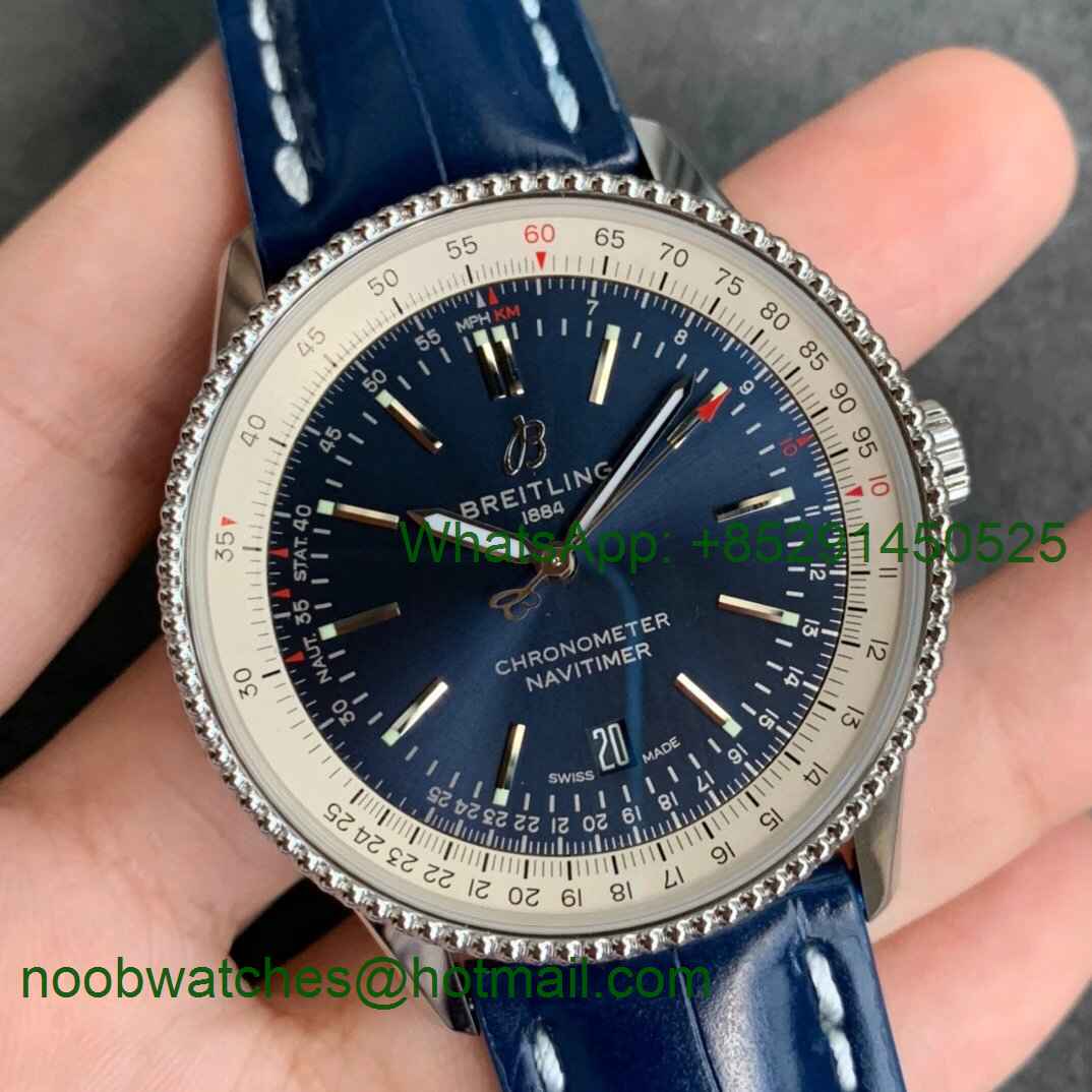 Replica Breitling Navitimer 01 SS 41mm V7F 1:1 Best Blue Dial on Blue Leather Strap A2824