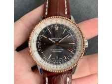 Replica Breitling Navitimer 01 SS 41mm V7F 1:1 Best Rose Gold Bezel Gray Dial on Brown Leather Strap A2824