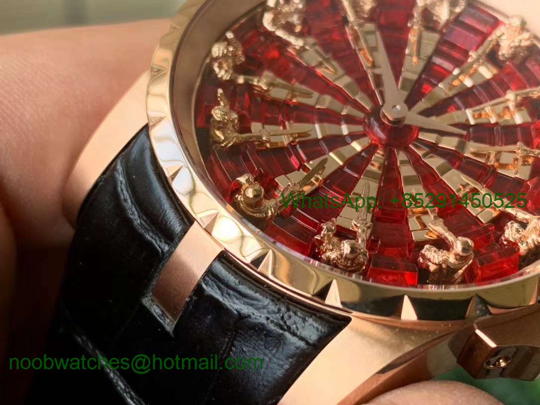 Replica Roger Dubuis Excalibur Knights of the Round Table II ZZF 1:1 Best V3 Rose Gold Red/Gold Crystal Dial MIYOTA 8215