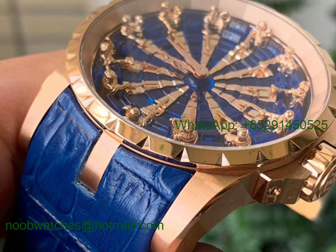 Replica Roger Dubuis Excalibur Knights of the Round Table II ZZF 1:1 Best V3 Rose Gold Blue/Gold Crystal Dial MIYOTA 821