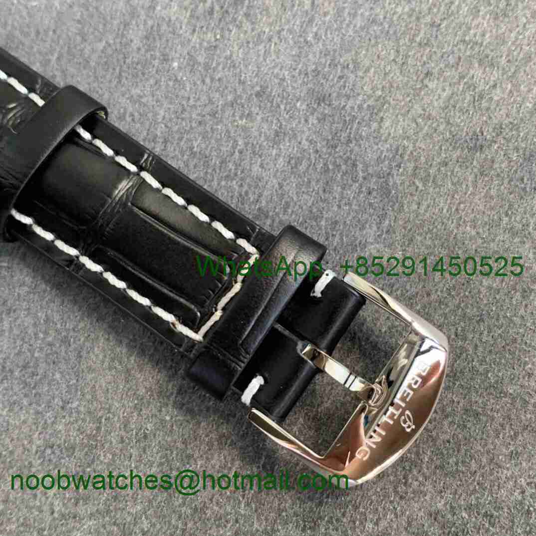 Replica Breitling Navitimer 01 SS 41mm V7F 1:1 Best White Bezel Black Dial on Black Leather Strap A2824