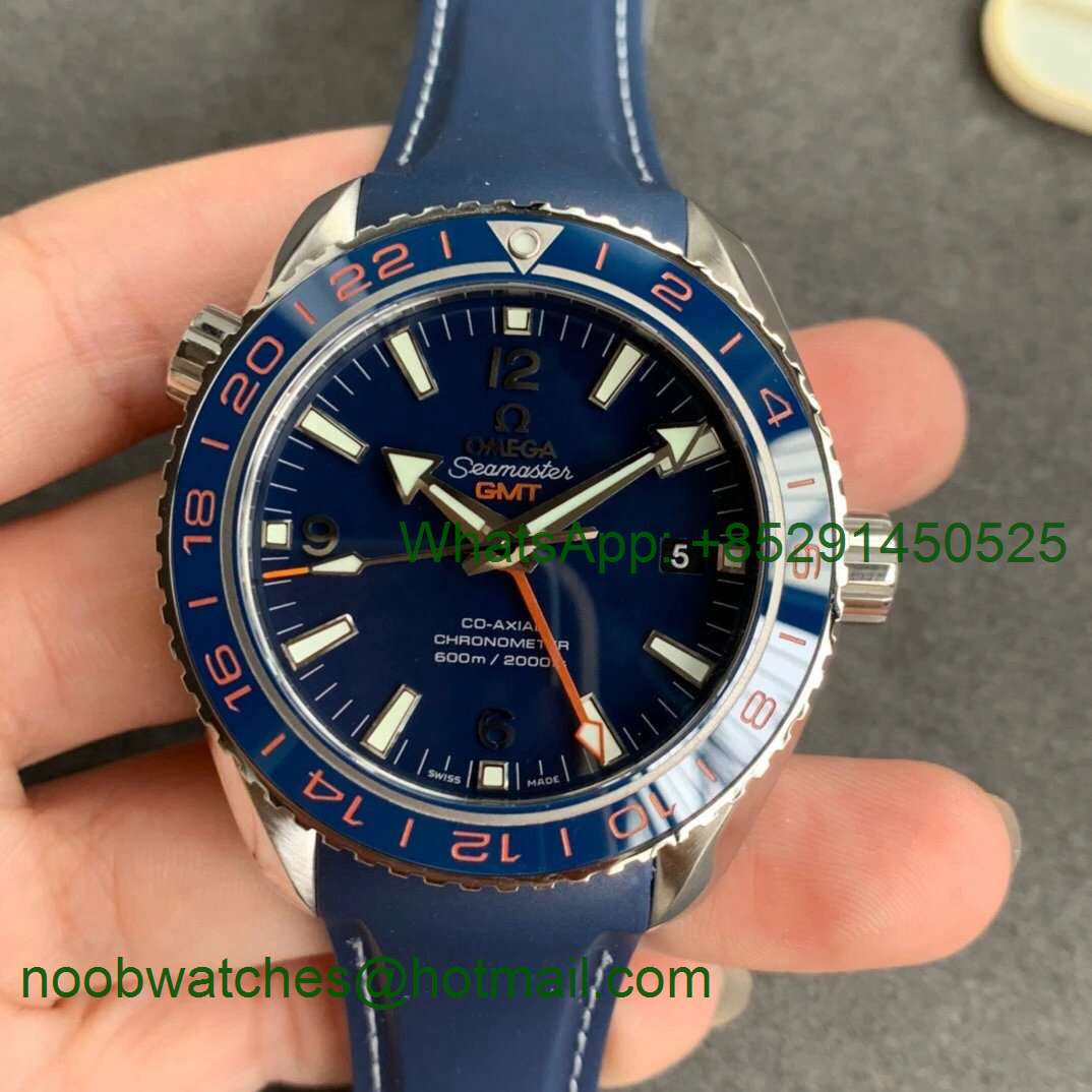 Replica OMEGA Planet Ocean 600M Co-Axial GMT 43.5mm VSF 1:1 Best Blue Dial on Rubber Strap A8605