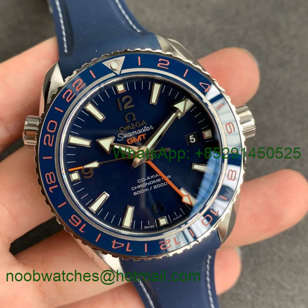 Replica OMEGA Planet Ocean 600M Co-Axial GMT 43.5mm VSF 1:1 Best Blue Dial on Rubber Strap A8605