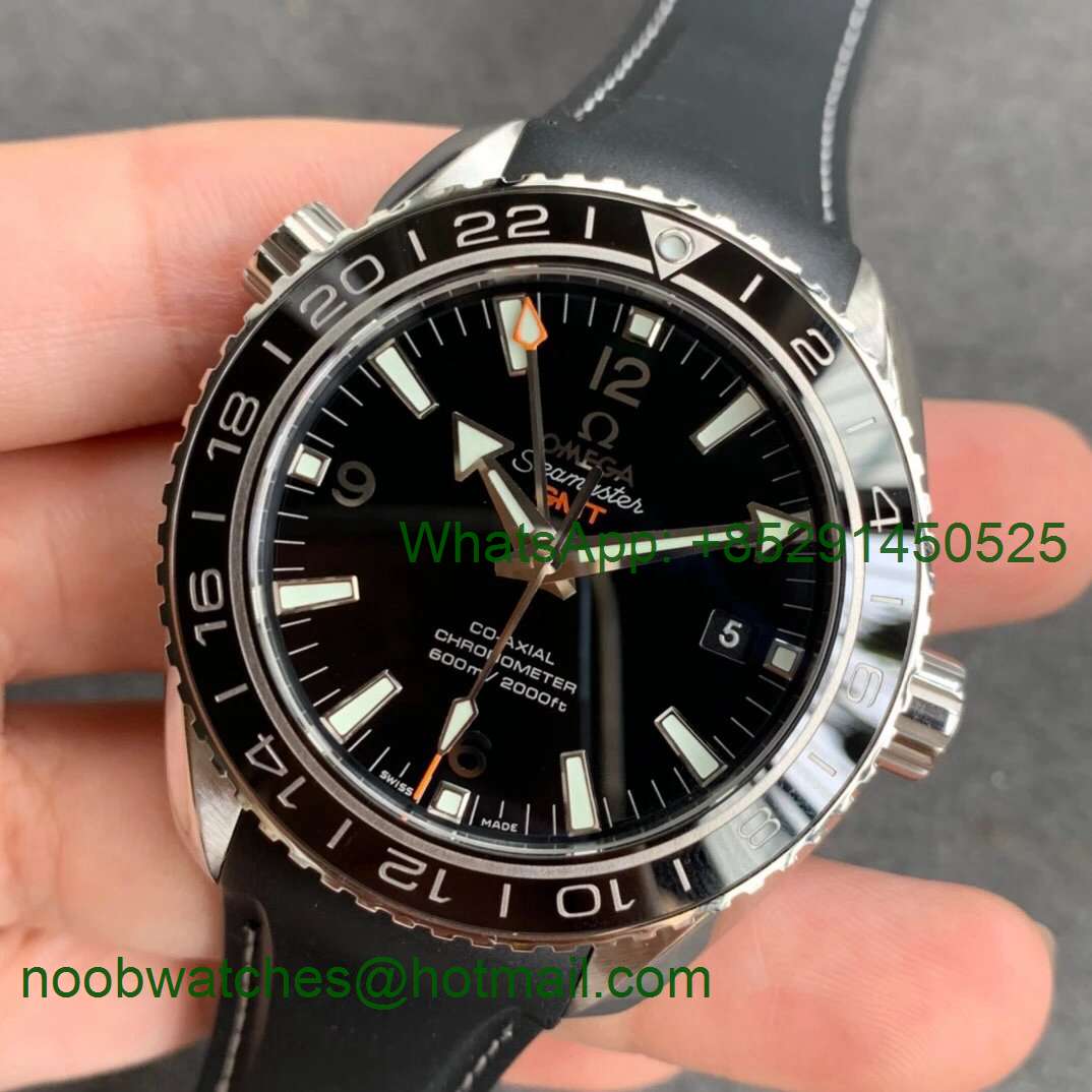 Replica OMEGA Planet Ocean 600M Co-Axial GMT 43.5mm VSF 1:1 Best Black Dial on Rubber Strap A8605
