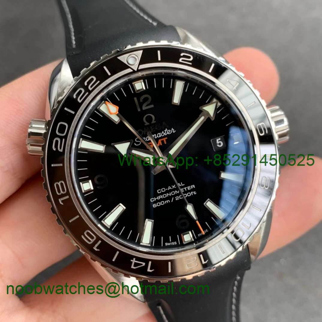 Replica OMEGA Planet Ocean 600M Co-Axial GMT 43.5mm VSF 1:1 Best Black Dial on Rubber Strap A8605