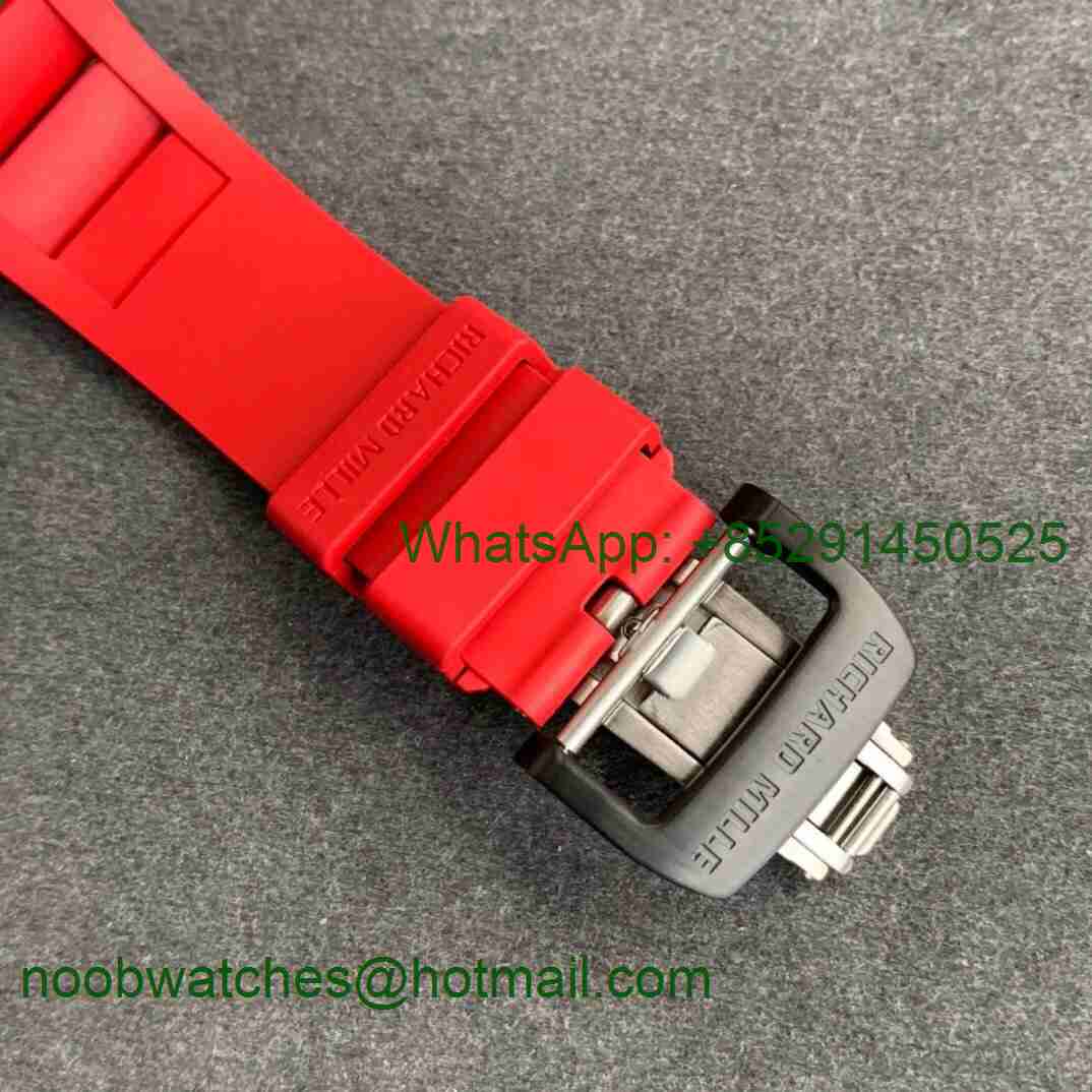 Replica Richard Mille RM011 NTPT Chrono PVD Case KVF 1:1 Best Crystal Dial Red on Rubber Strap A7750 V2