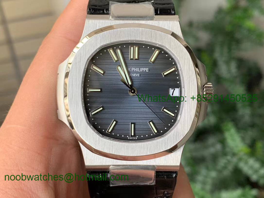 Replica Patek Philippe Nautilus 5711 PPF 1:1 Best Blue Dial on Black Leather Strap 324CS (Free box) V4