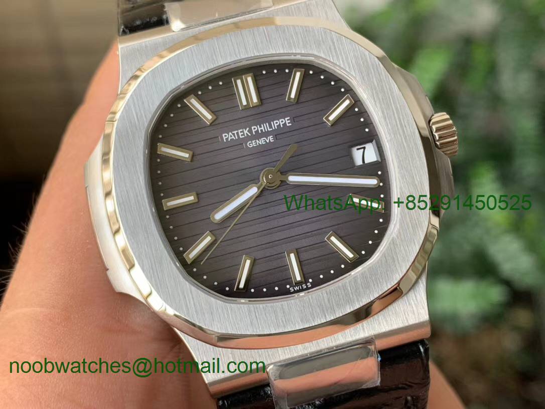 Replica Patek Philippe Nautilus 5711 PPF 1:1 Best Gray Dial on Black Leather Strap 324CS (Free box) V4