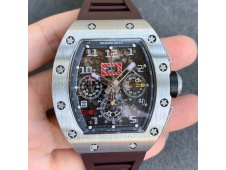 Replica Richard Mille RM011 SS Chrono KVF 1:1 Best Crystal Dial Black on Brown Rubber Strap A7750 V3